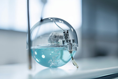 robotic end-effector grasping delicate glass sphere, for example for product packaging, created with generative aiの素材