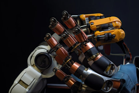 custom robotic hand, with tool belt and tools, performing delicate, created with generative aiの素材