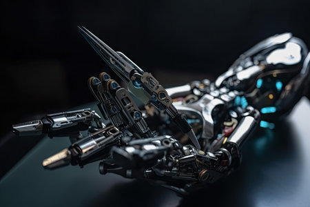 custom robotic hand with forceps and scalpel, ready for medical procedure, created with generative aiの素材