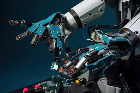 custom robotic hand with drill and other tools for building or repair, created with generative aiの素材