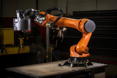 custom robotic arm with gripper, welding torch, and saw attached, created with generative aiの素材