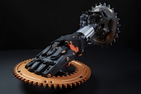 custom robotic hand with saw blade and power drill, created with generative aiの素材