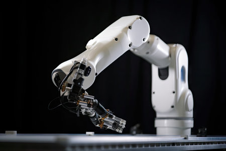 custom robotic hand with specialized tool for performing delicate, created with generative aiの素材