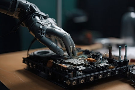 custom robotic hand, with tool for gripping and delicate work, created with generative aiの素材
