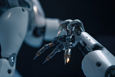 custom robotic hand with surgical tool, ready to perform delicate procedure, created with generative aiの素材