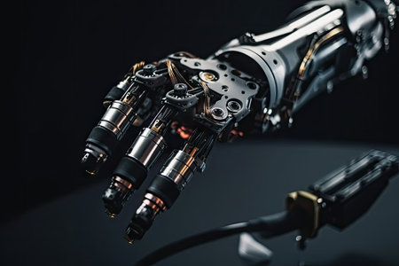 custom robotic hand, with fingers and thumb moving independently of each other, gripping screwdriver, created with generative aiの素材