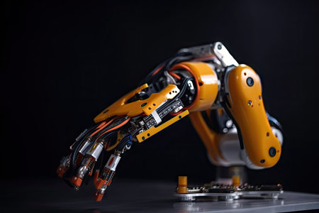 custom robotic hand, with fingers and thumb moving independently of each other, gripping screwdriver, created with generative aiの素材