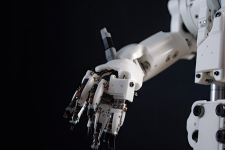 custom robotic hand, with fingers and thumb moving independently of each other, gripping screwdriver, created with generative aiの素材