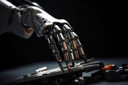 robot hand, equipped with delicate forceps, grasping and manipulating objects, created with generative aiの素材