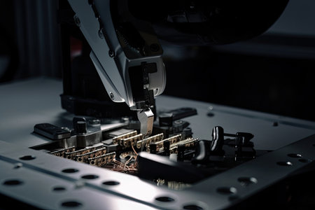 custom robotic arm with tools for precision tasks, such as threading a needle, created with generative aiの素材