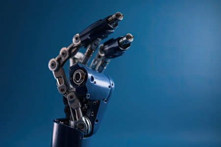 custom robotic hand, with three fingers and a grasping thumb, holding screwdriver, created with generative aiの素材