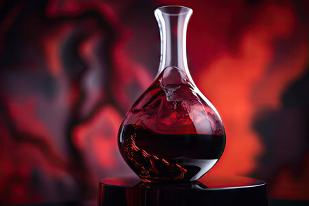 decanter with red wine in abstract background, created with generative aiの素材