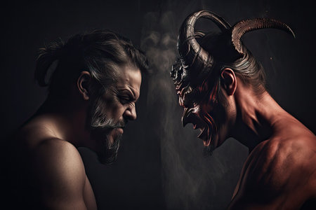 debate between two sides, with one arguing that good is stronger than evil and the other saying that evil can conquer, created with generative aiの素材