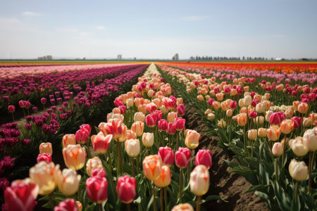 tulip field, with delicate blooms in full bloom, created with generative aiの素材