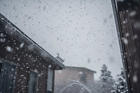 snowstorm turns the sky into a grayish-white blanket, with snowflakes floating down, created with generative aiの素材