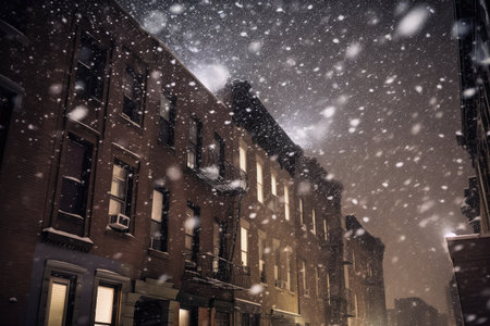 snowstorm turns the sky into a grayish-white blanket, with snowflakes floating down, created with generative aiの素材