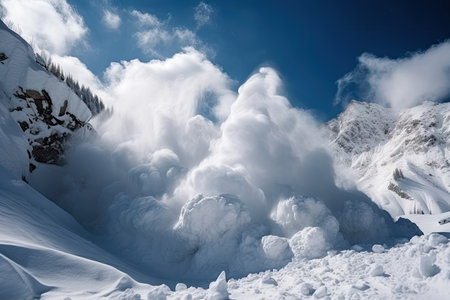 avalanche of snow with sky in the background, created with generative aiの素材