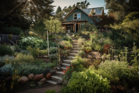 critter-friendly garden with edible and medicinal plants, created with generative aiの素材