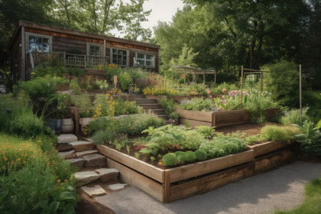 critter-friendly garden with edible and medicinal plants, created with generative aiの素材