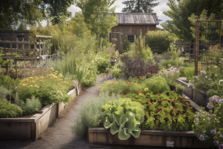 critter-friendly garden with edible and medicinal plants, created with generative aiの素材
