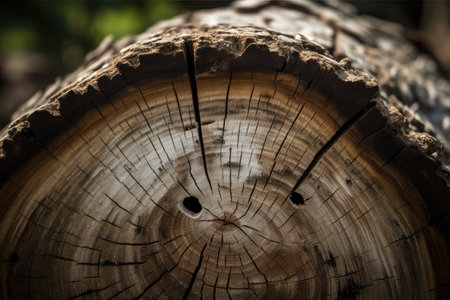 close-up of tree trunk, with saw marks and missing branches, evidence of deforestation, created with generative aiの素材