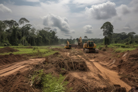 deforested area being cleared for new construction project, created with generative aiの素材