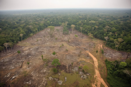 deforestation and habitat destruction resulting in the disappearance of species from their natural habitats, created with generative aiの素材
