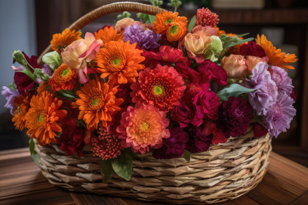 basket of flowers, each with a unique and vibrant color scheme, created with generative aiの素材