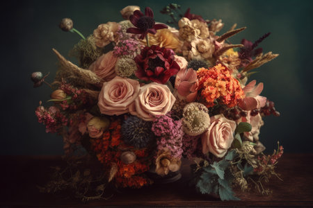 fantasy vintage flower bouquet, with variety of blooms and textures, created with generative aiの素材