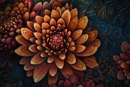 close-up of vintage flower with intricate details and vibrant colors, created with generative aiの素材