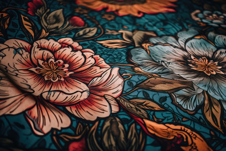 close-up of vintage flower with intricate details and vibrant colors, created with generative aiの素材