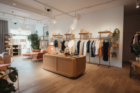 fast-fashion store, where customers can see and try on clothing before buying, created with generative aiの素材