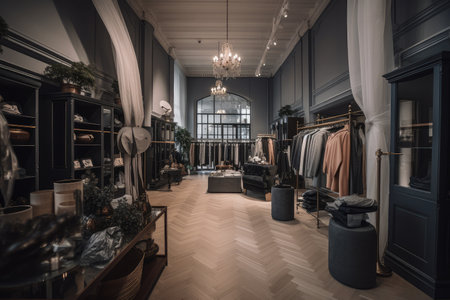 fast-fashion store, with racks of clothing and accessories that are constantly changing, created with generative aiの素材