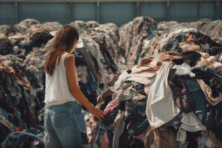person, recycling old clothes and creating new looks with fast fashion, created with generative aiの素材