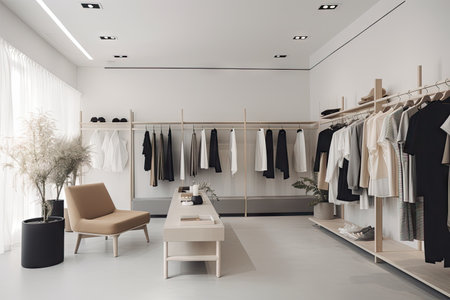fast-fashion brand showcasing its latest collection of high-quality garments and accessories, in a sleek and minimalist setting, created with generative aiの素材