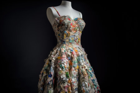 womans dress, made of discarded plastic bottles and fabric scraps, created with generative aiの素材