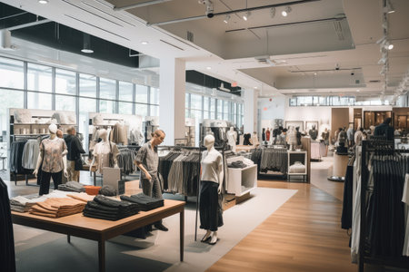 fast-fashion store, with customers grabbing clothing off racks and walking out the door, created with generative aiの素材