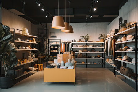 fast-fashion store, with overflowing shelves of trendy clothing and accessories, created with generative aiの素材