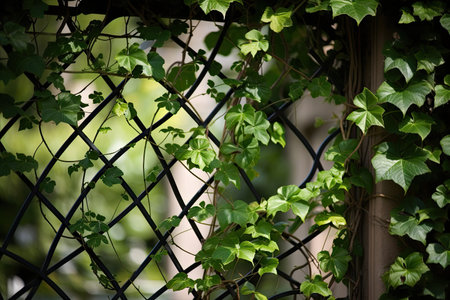 close-up of a trellis with lush climbing vines, created with generative aiの素材