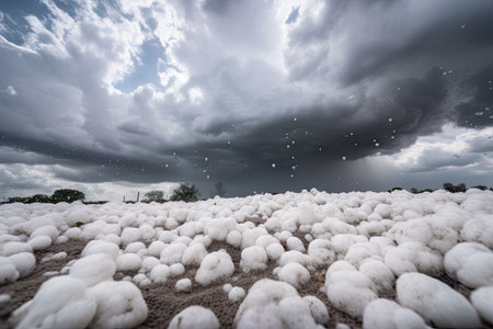 hail storm, with view of the sky and clouds from above, created with generative aiの素材