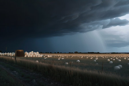 hailstone, with view of stormy sky and lightning in the background, created with generative aiの素材
