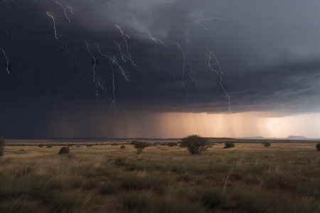 hailstorm, with dramatic lighting streaks and dark clouds in the background, created with generative aiの素材
