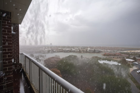 hailstorm, with view of the storm and its aftermath visible in the background, created with generative aiの素材