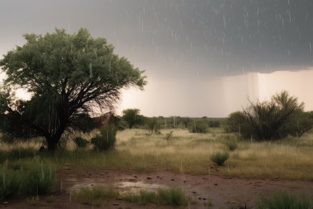 hailstorm with lightning strikes and raindrops in the background, created with generative aiの素材