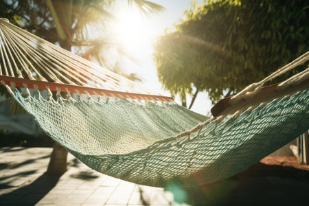relaxing hammock and swinging in the wind on a sunny day, created with generative aiの素材
