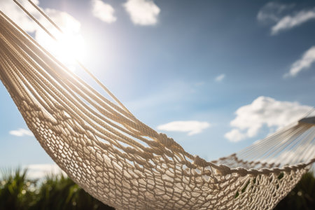 relaxing hammock and swinging in the wind on a sunny day, created with generative aiの素材