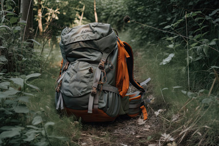 an empty backpack, ready for the next adventure, created with generative aiの素材