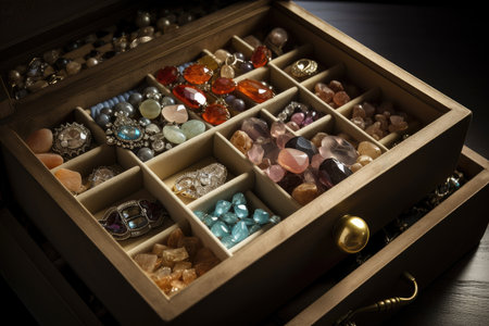 safe deposit box full of jewelry and precious gems, created with generative aiの素材