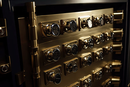 safe deposit box with intricate combination lock, providing secure and private place to store valuable possessions, created with generative aiの素材