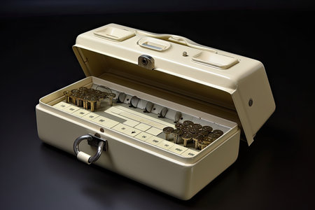 personal safe deposit box, with combination lock and key visible, created with generative aiの素材